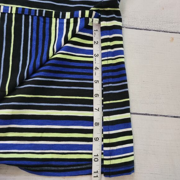 T By Talbots Size MP Striped Maxi Skirt Side Slit Lime Green Black Blue Casual - Picture 9 of 10